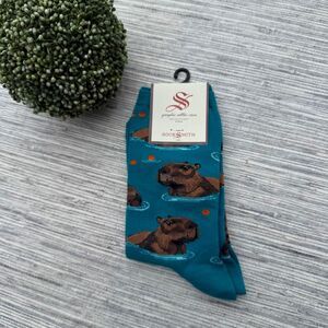 Socksmith "Capybara Chill" Teal Cotton Crew Socks NWT